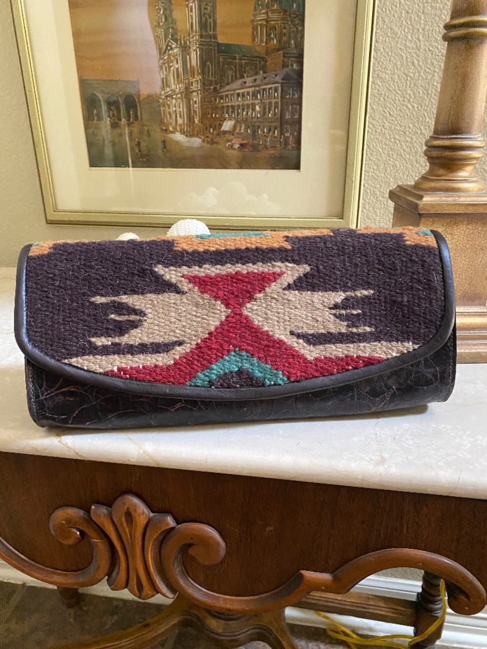 RARE Juan Antonio Handcrafted Southwestern-style leather clutch & crossbody